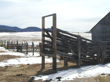 A wooden loading ramp for Livestock near the Barn.......